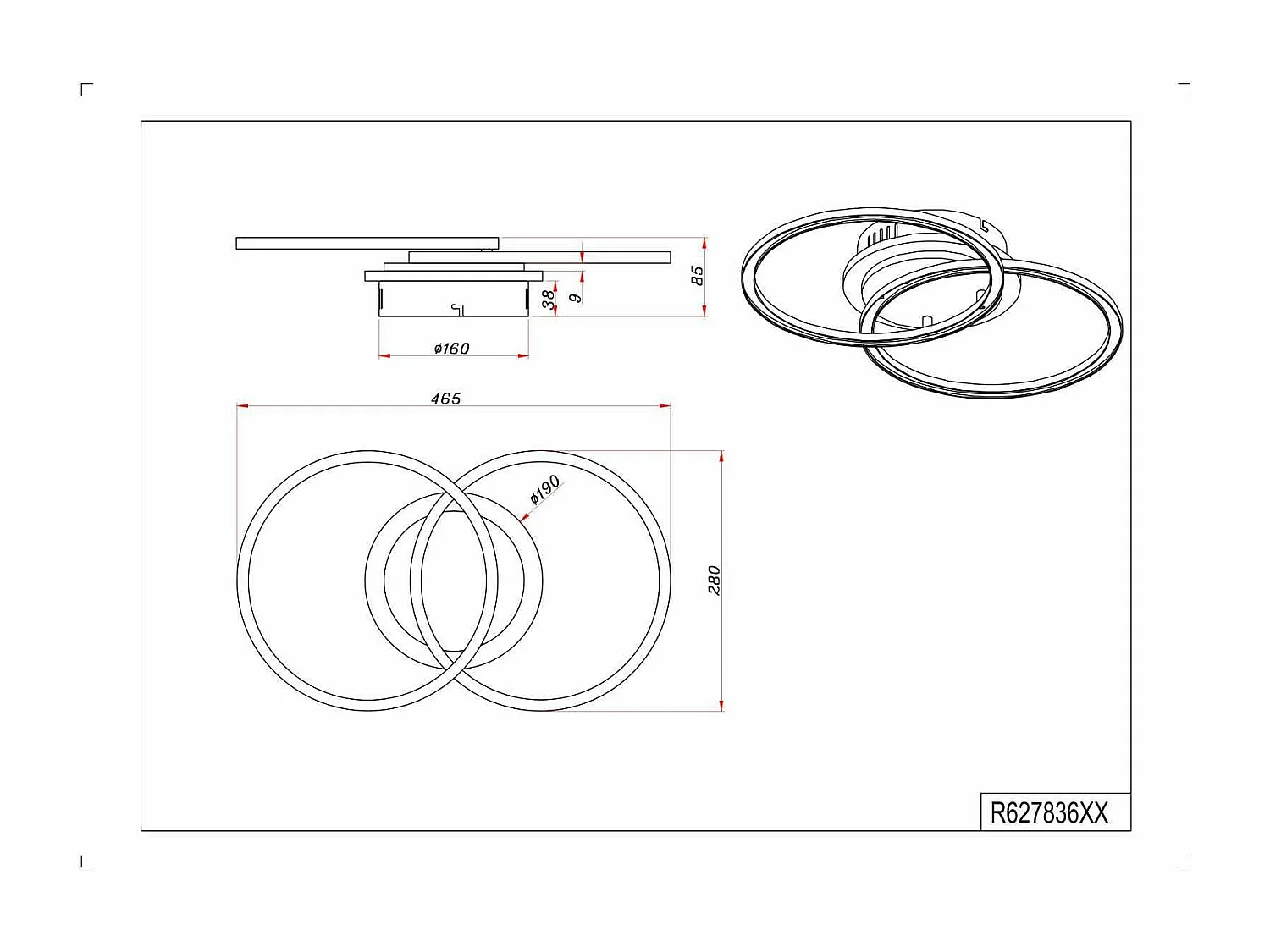Plafoniera LED doppio cerchio, metallo, nero, L 47 cm, Giro
