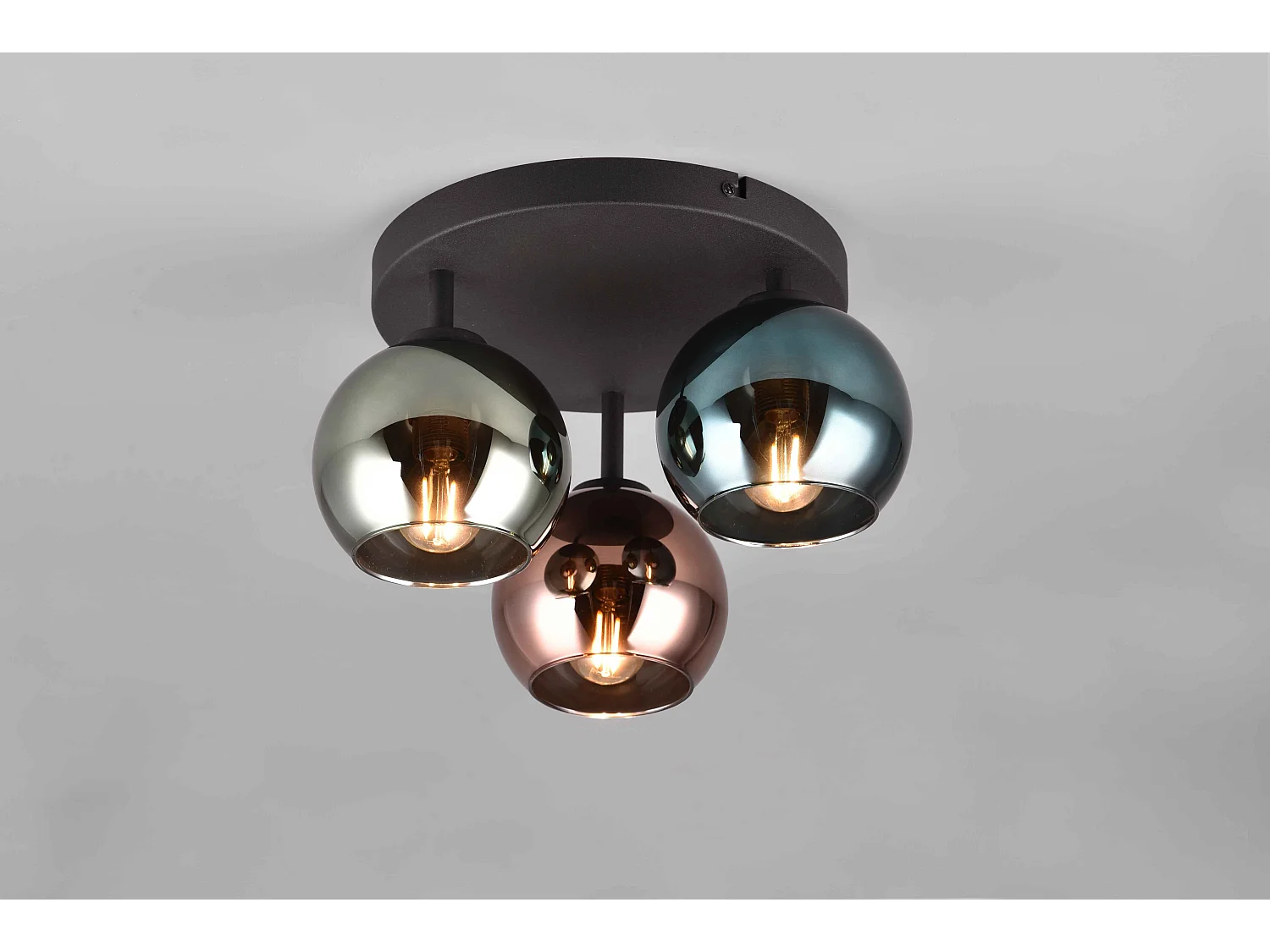 Plafoniera 3 vetri, metallo, nero e multicolor effetto fumé, D 33 cm, Sheldon