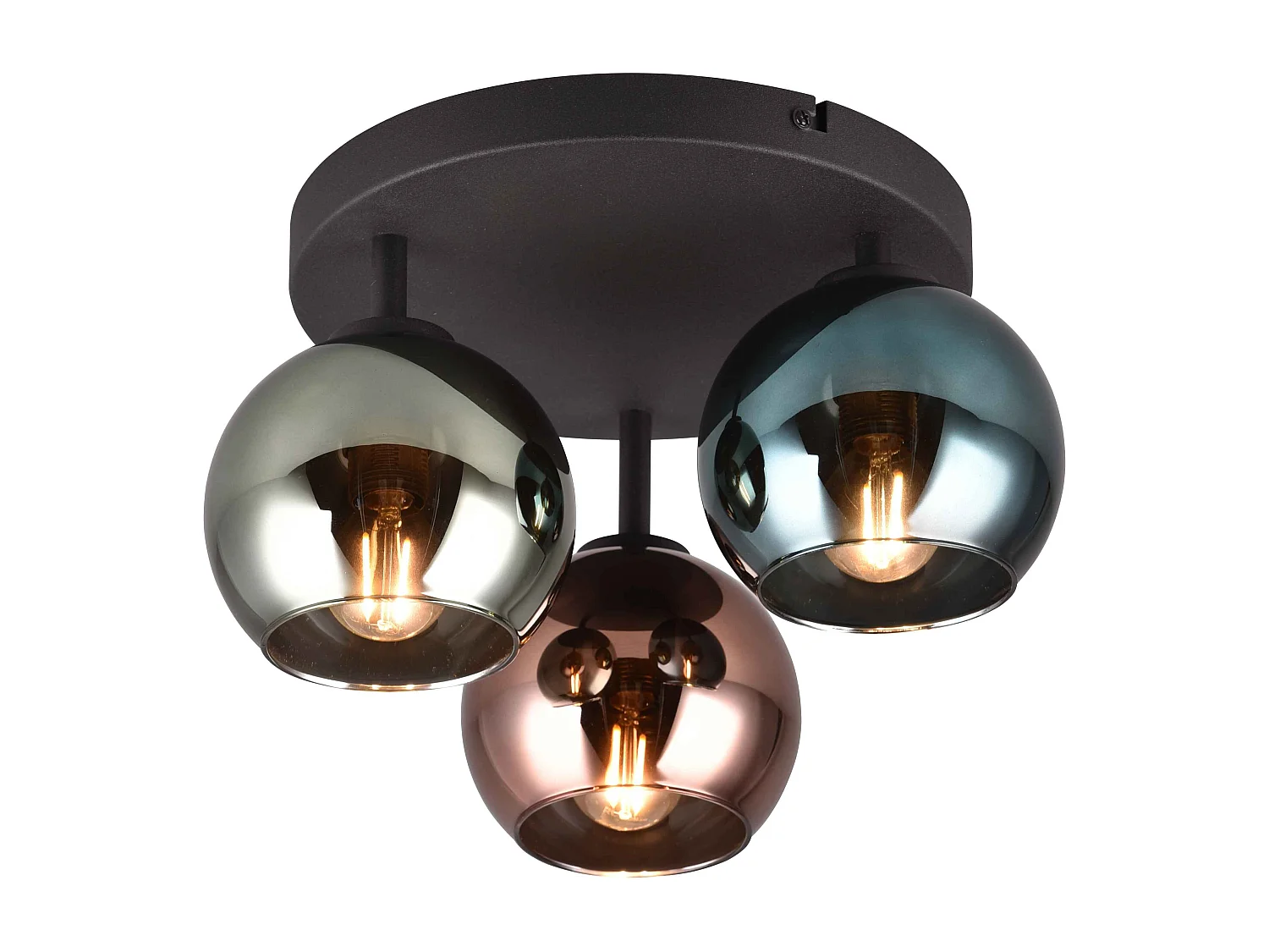 Plafoniera 3 vetri, metallo, nero e multicolor effetto fumé, D 33 cm, Sheldon