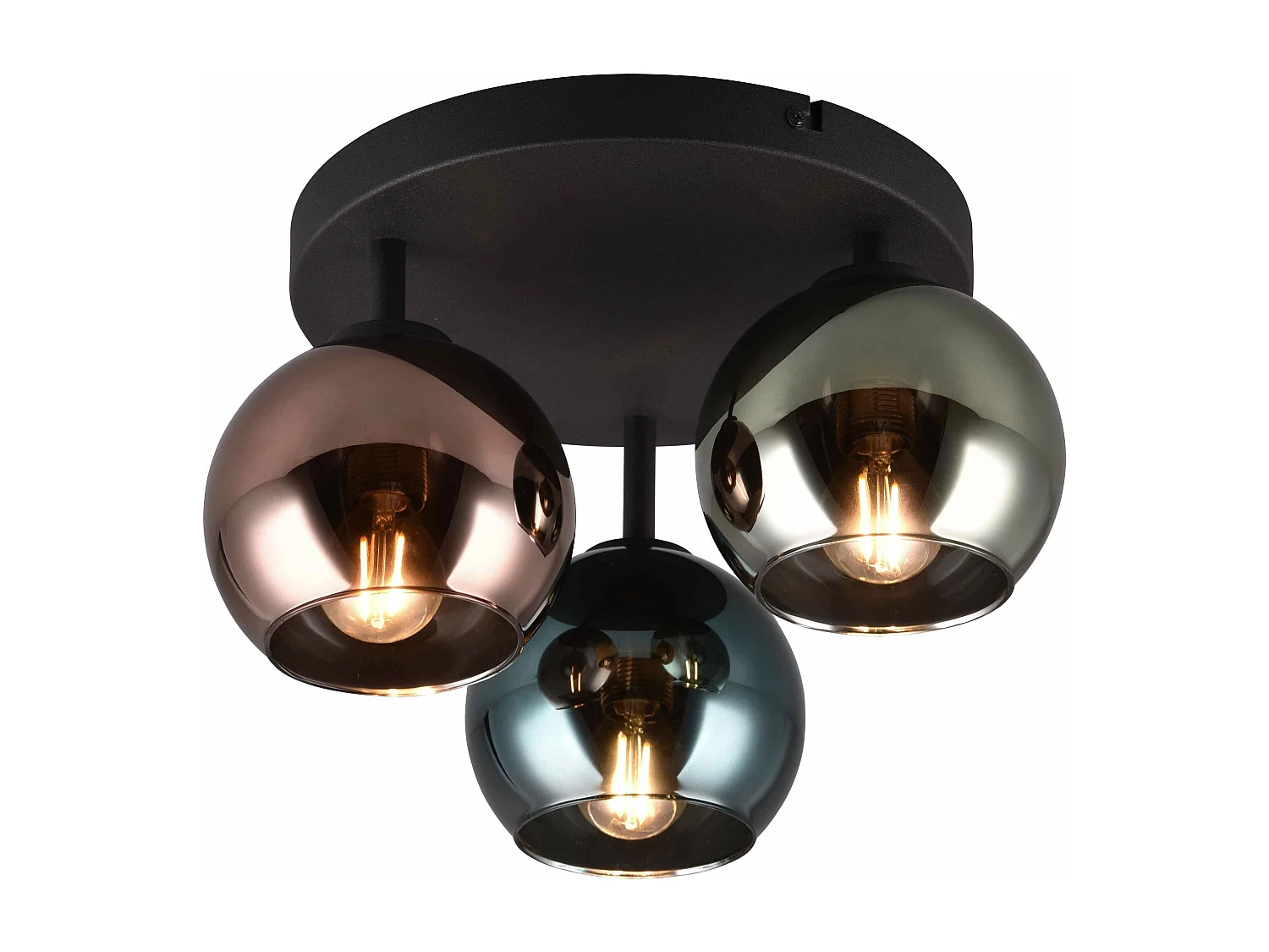 Plafoniera 3 vetri, metallo, nero e multicolor effetto fumé, D 33 cm, Sheldon