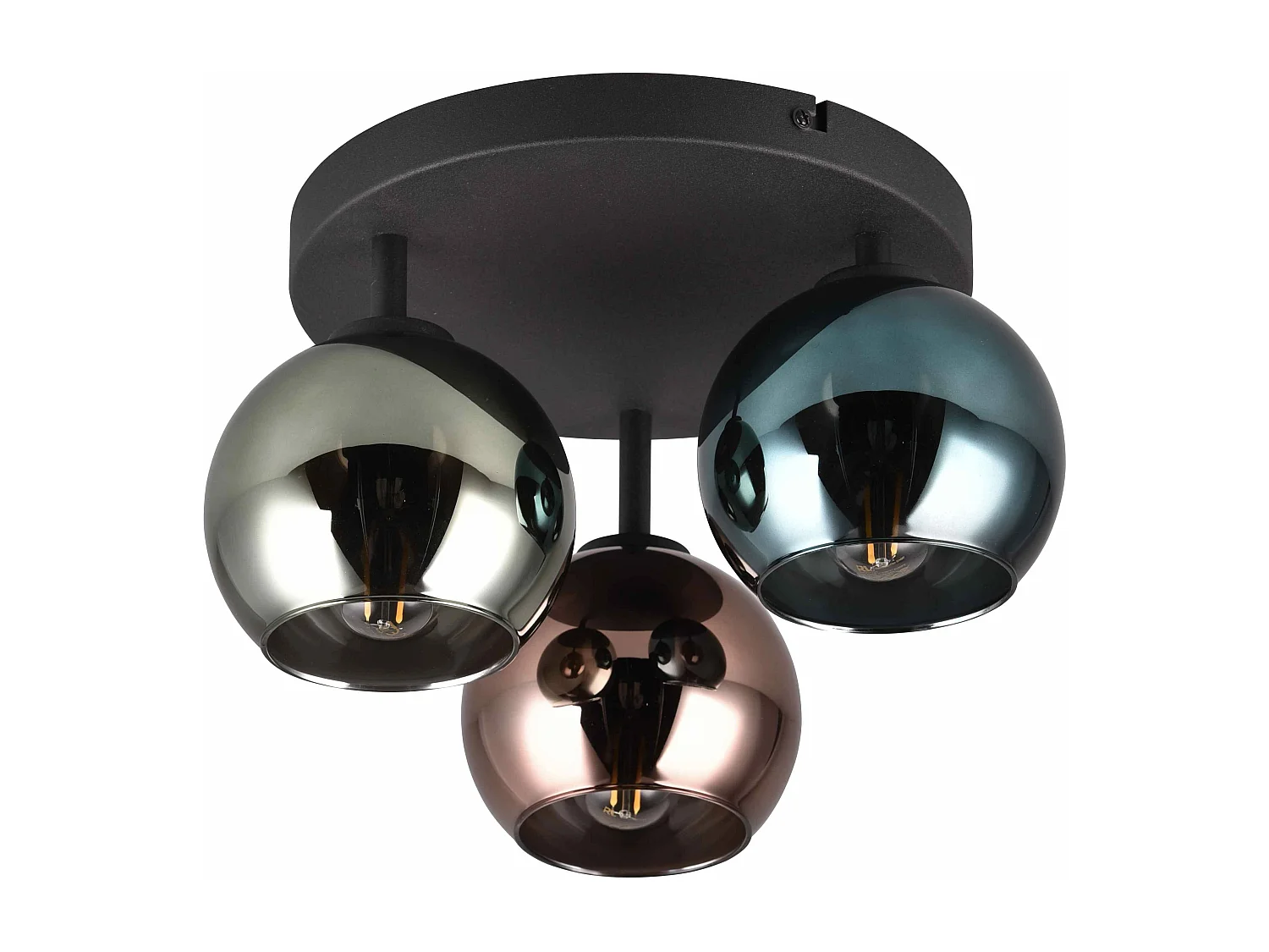 Plafoniera 3 vetri, metallo, nero e multicolor effetto fumé, D 33 cm, Sheldon