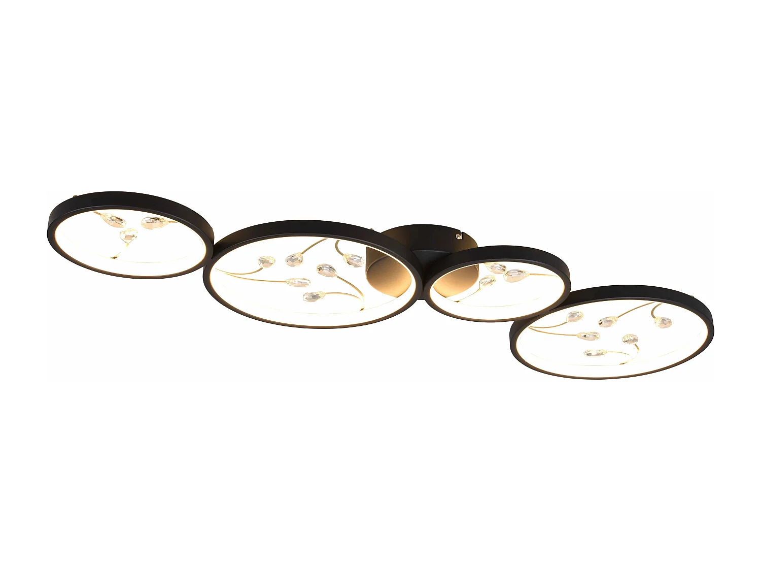 Plafoniera LED 4 cerchi con decori, matallo, nero, L 96 cm, Groovy