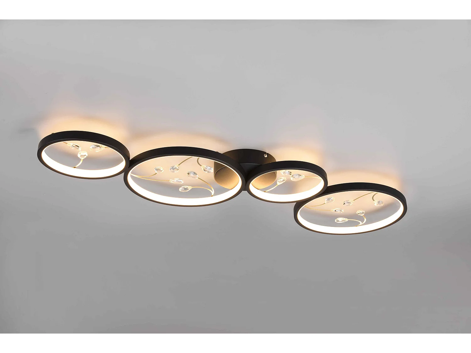 Plafoniera LED 4 cerchi con decori, matallo, nero, L 96 cm, Groovy