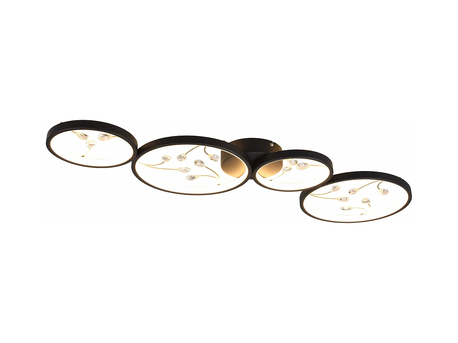 Plafoniera LED 4 cerchi con decori, matallo, nero, L 96 cm, Groovy