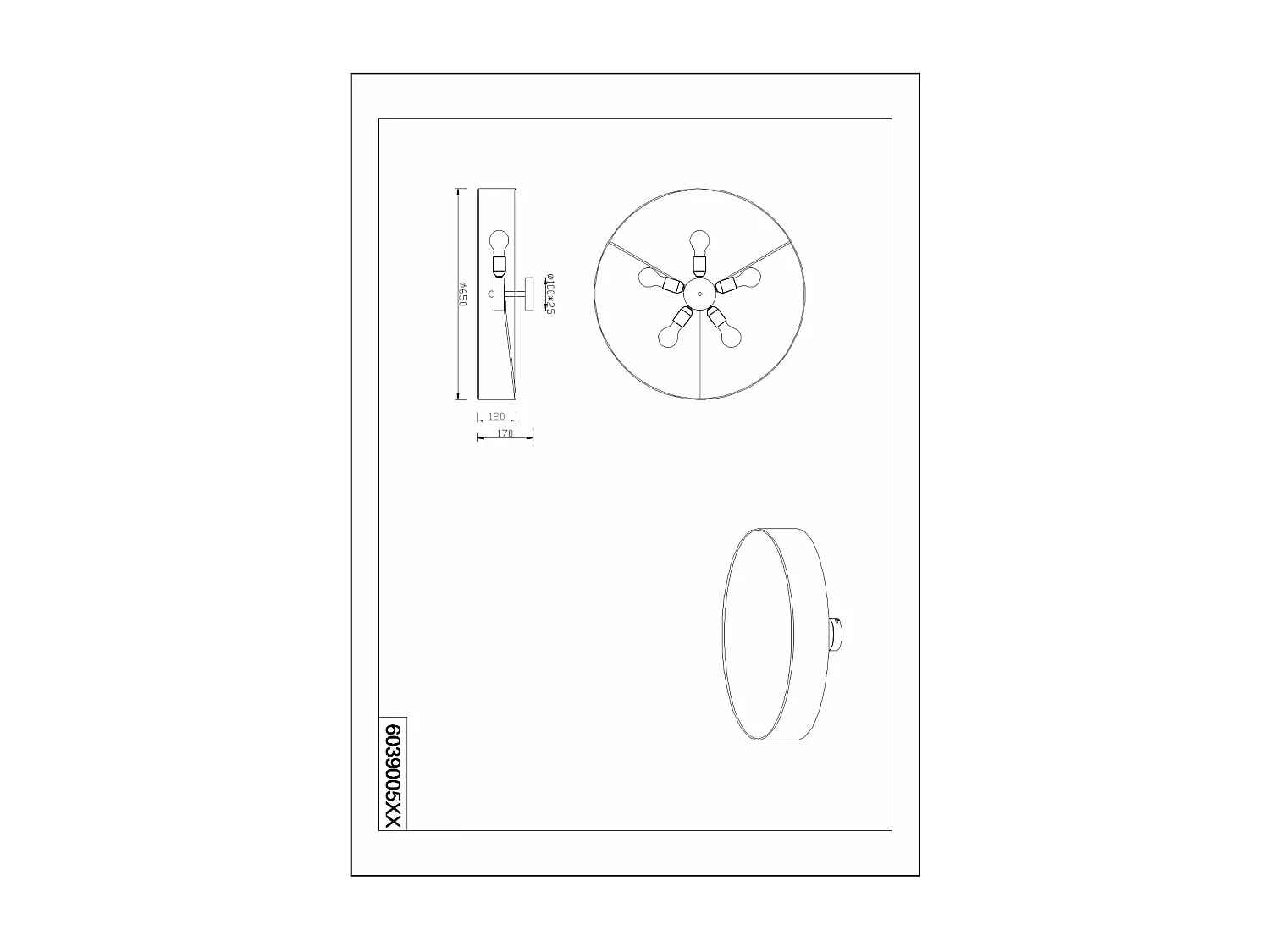Plafoniera tonda 5 luci, metallo e tessuto, nero, D 65 cm, Hotel