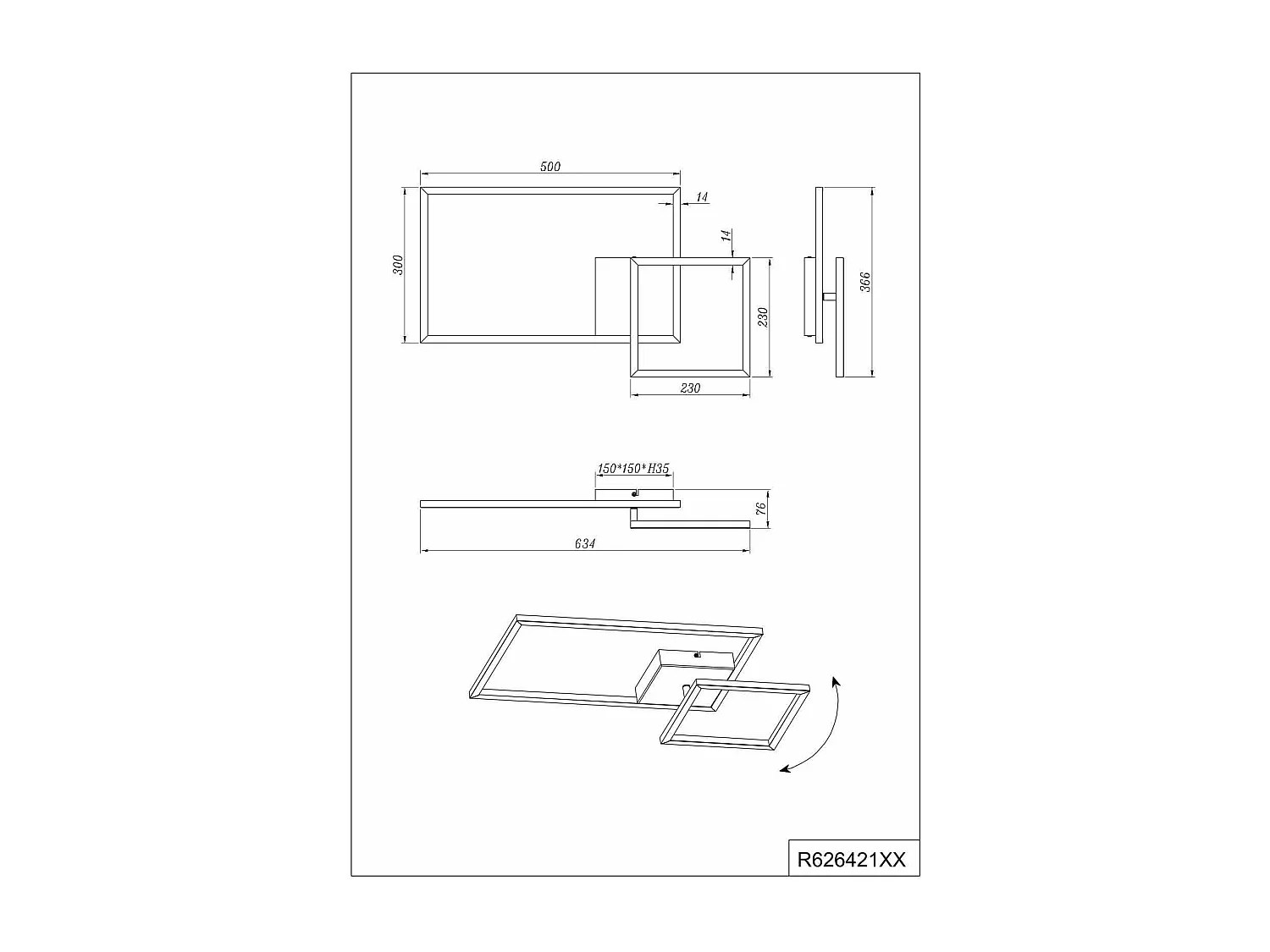 Plafoniera LED con snodo, metallo, bianco, L 63 cm, Padella