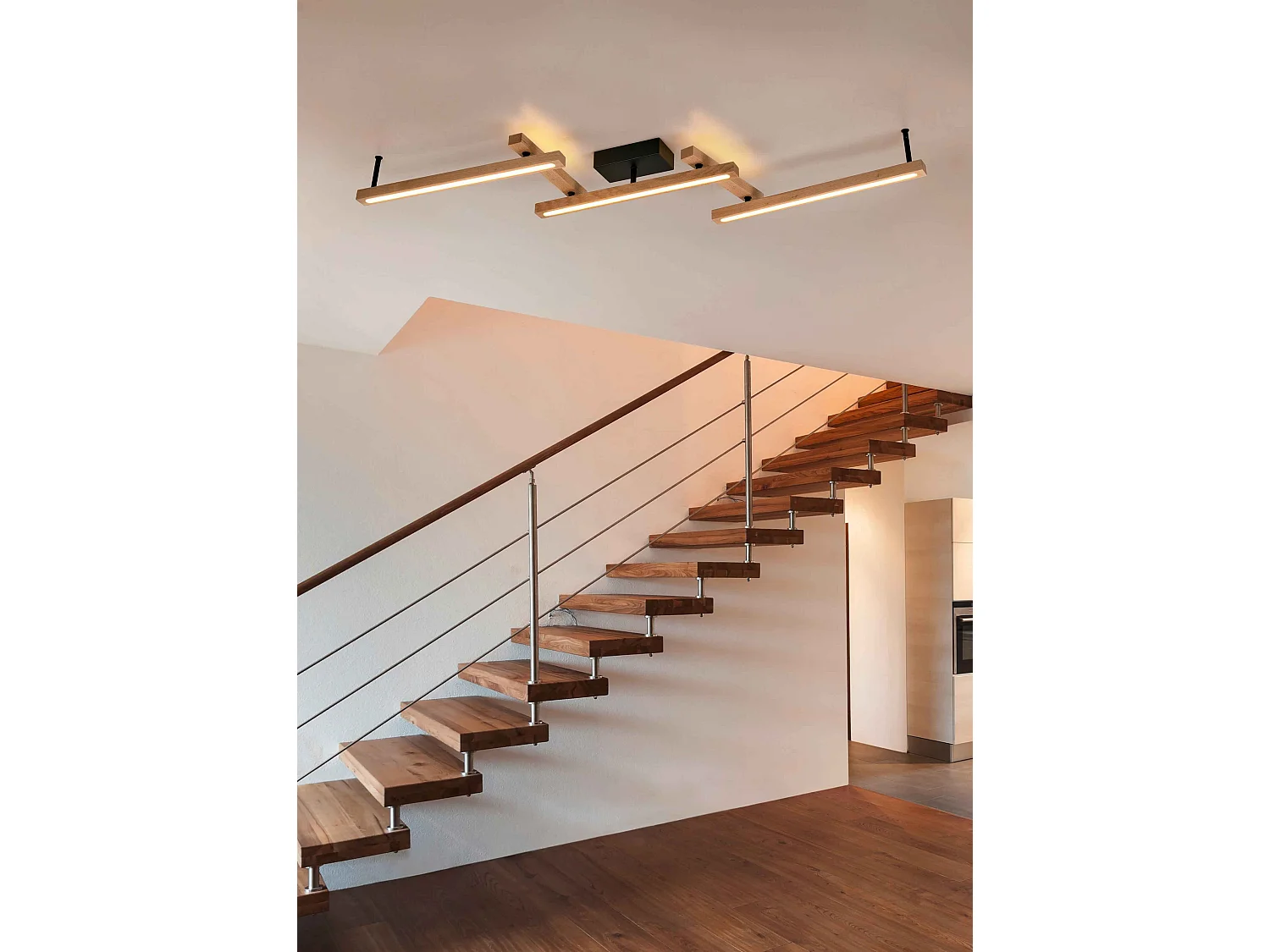 Lampada a sospensione LED 3 barre, legno, L 180 cm, Bellari
