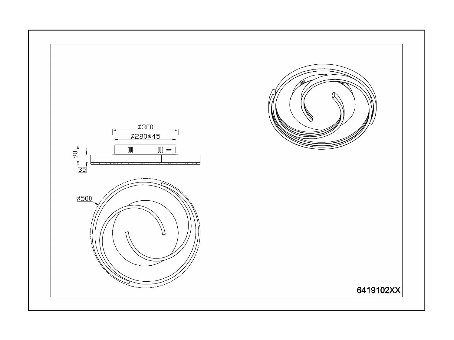 Plafoniera LED spirale, metallo, alluminio e nero, D 50 cm, Caya