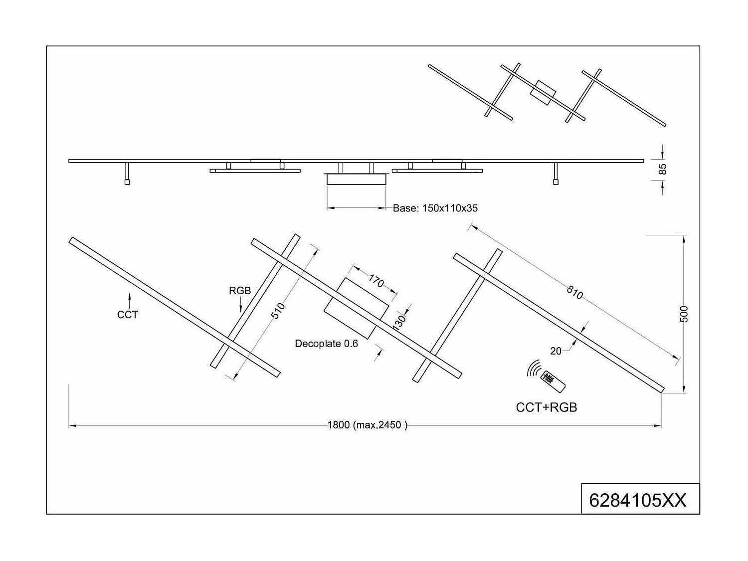 Plafoniera LED RGB con bacchette orientabili, metallo, L 245 cm, Arvin