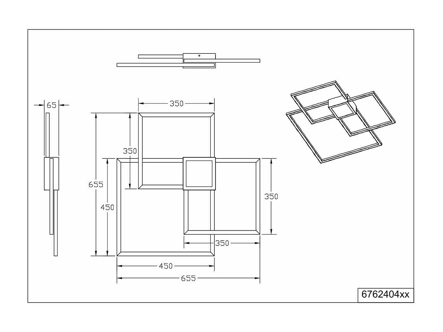 Plafoniera LED triplo quadrato, metallo, bianco, 65x65 cm, Hydra