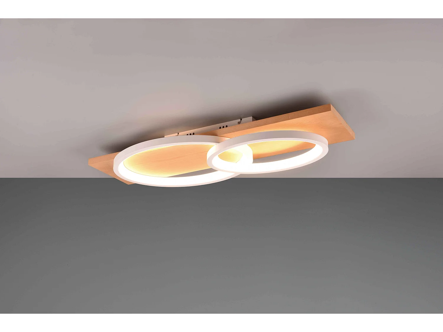 Plafoniera LED doppia ellisse, metallo e legno, bianco, L 75 cm, Barca