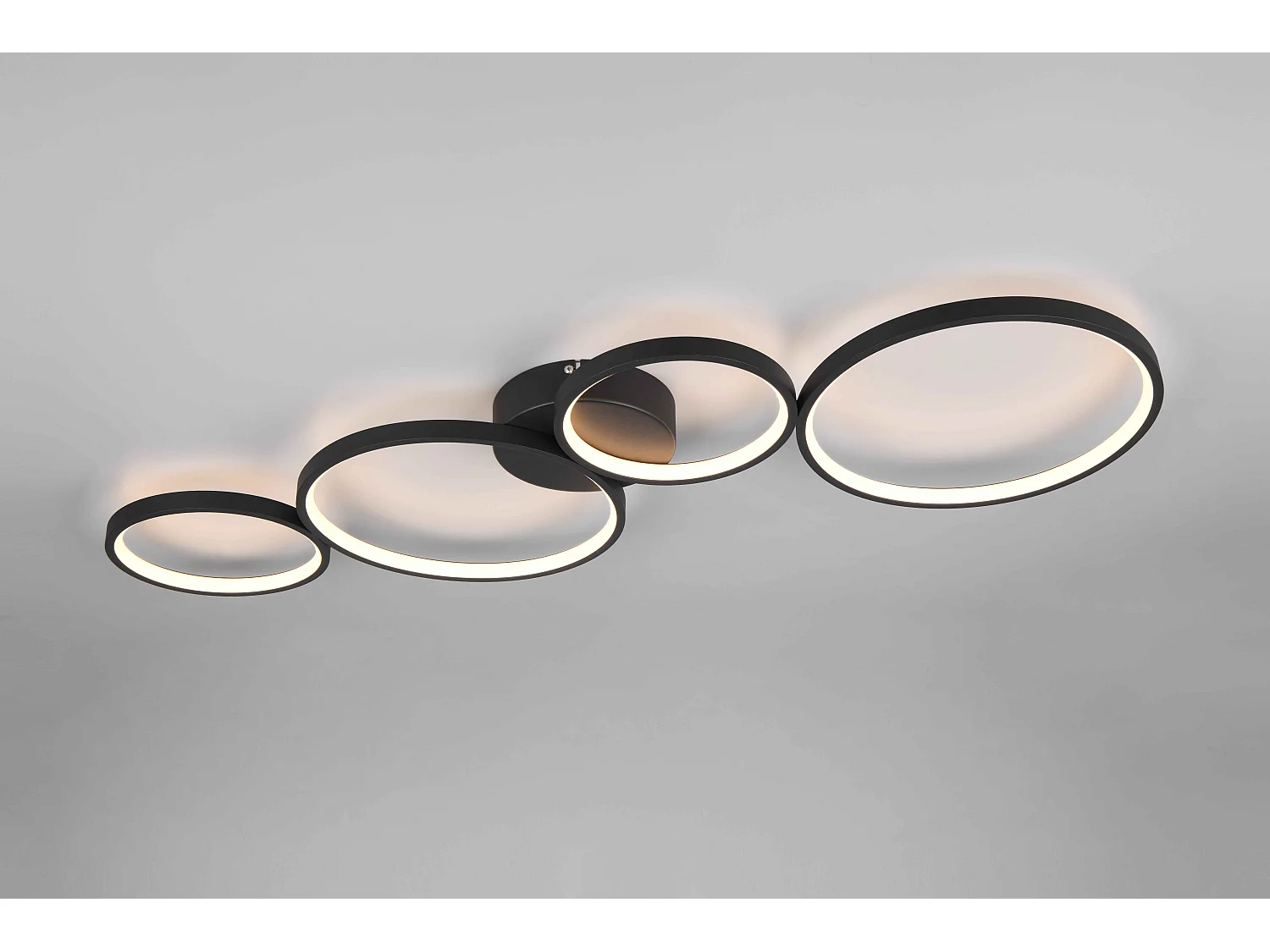 Plafoniera LED 4 cerchi, metallo, nero opaco, L 97 cm, Rondo