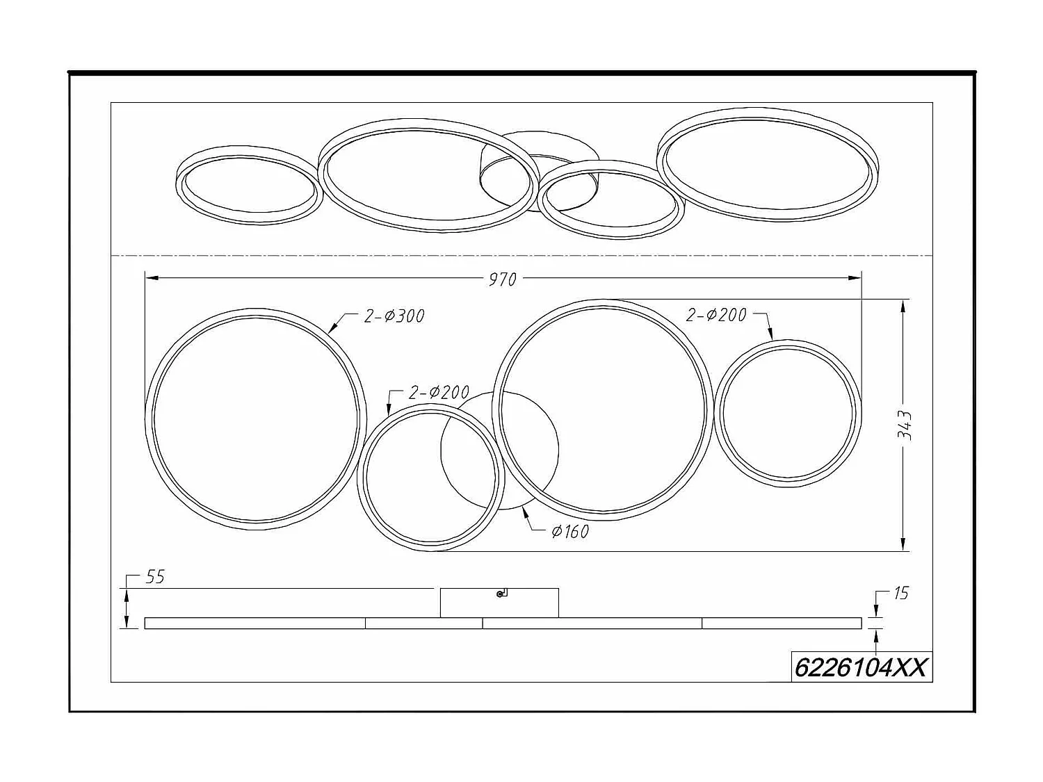 Plafoniera LED 4 cerchi, metallo, nero opaco, L 97 cm, Rondo