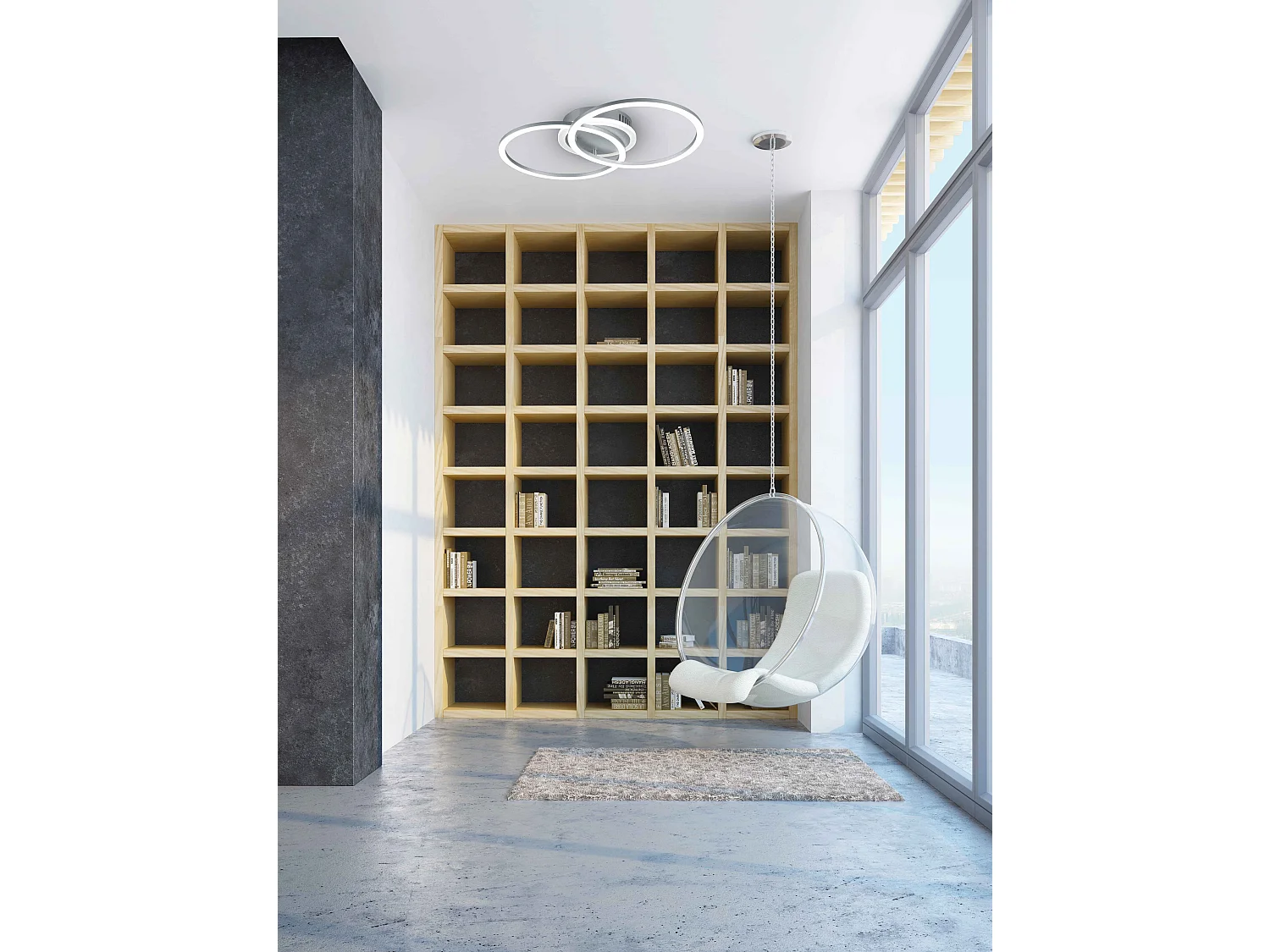 Plafoniera LED doppio cerchio, metallo, alluminio, L 50 cm, Venida