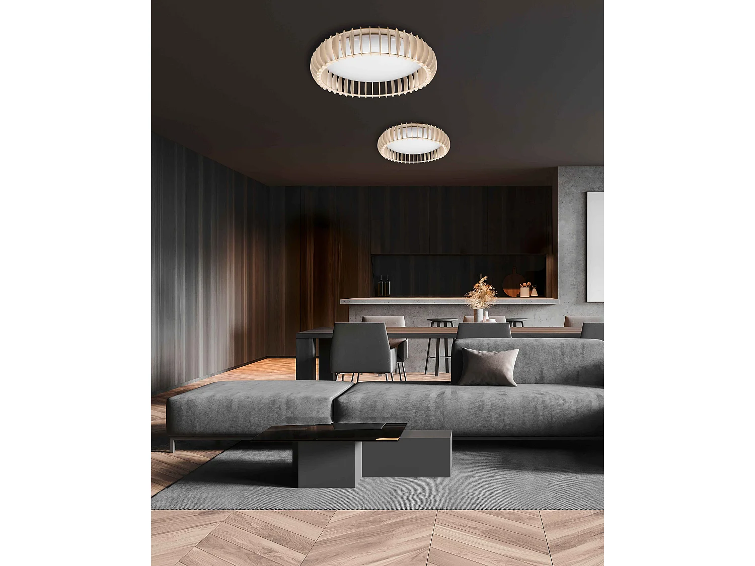 Plafoniera LED, struttura legno, D 60 cm, Monte