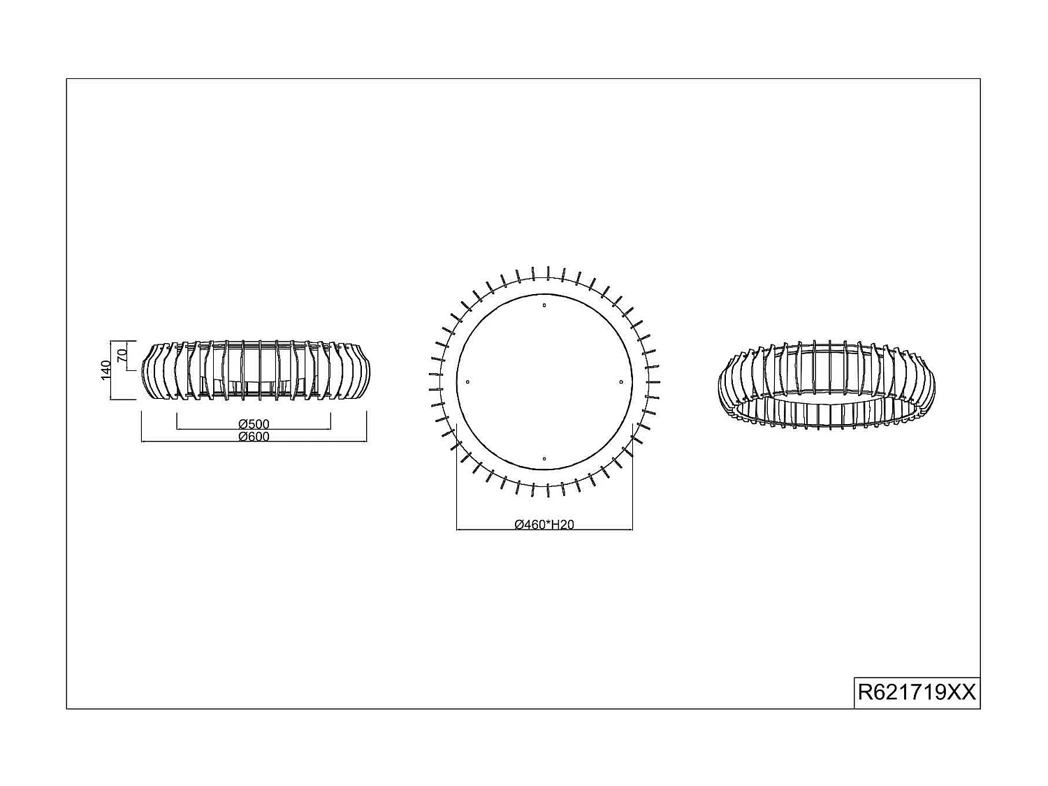 Plafoniera LED, struttura legno, D 60 cm, Monte