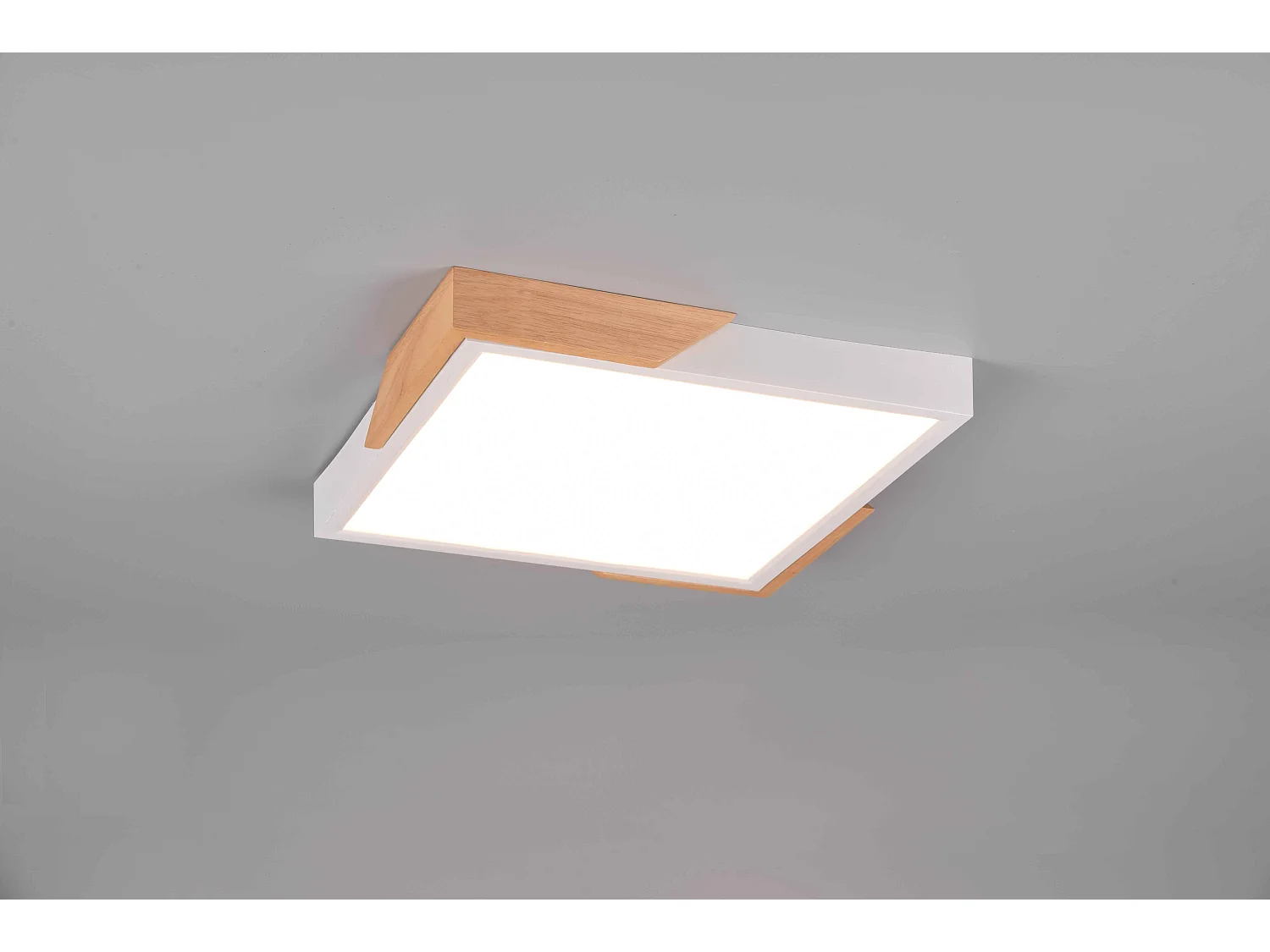 Plafoniera LED quadrata, plastica e legno, bianco, L 31 cm, Meta