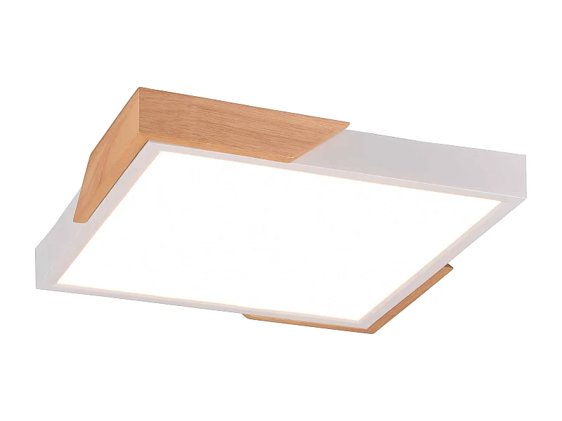 Plafoniera LED quadrata, plastica e legno, bianco, L 31 cm, Meta
