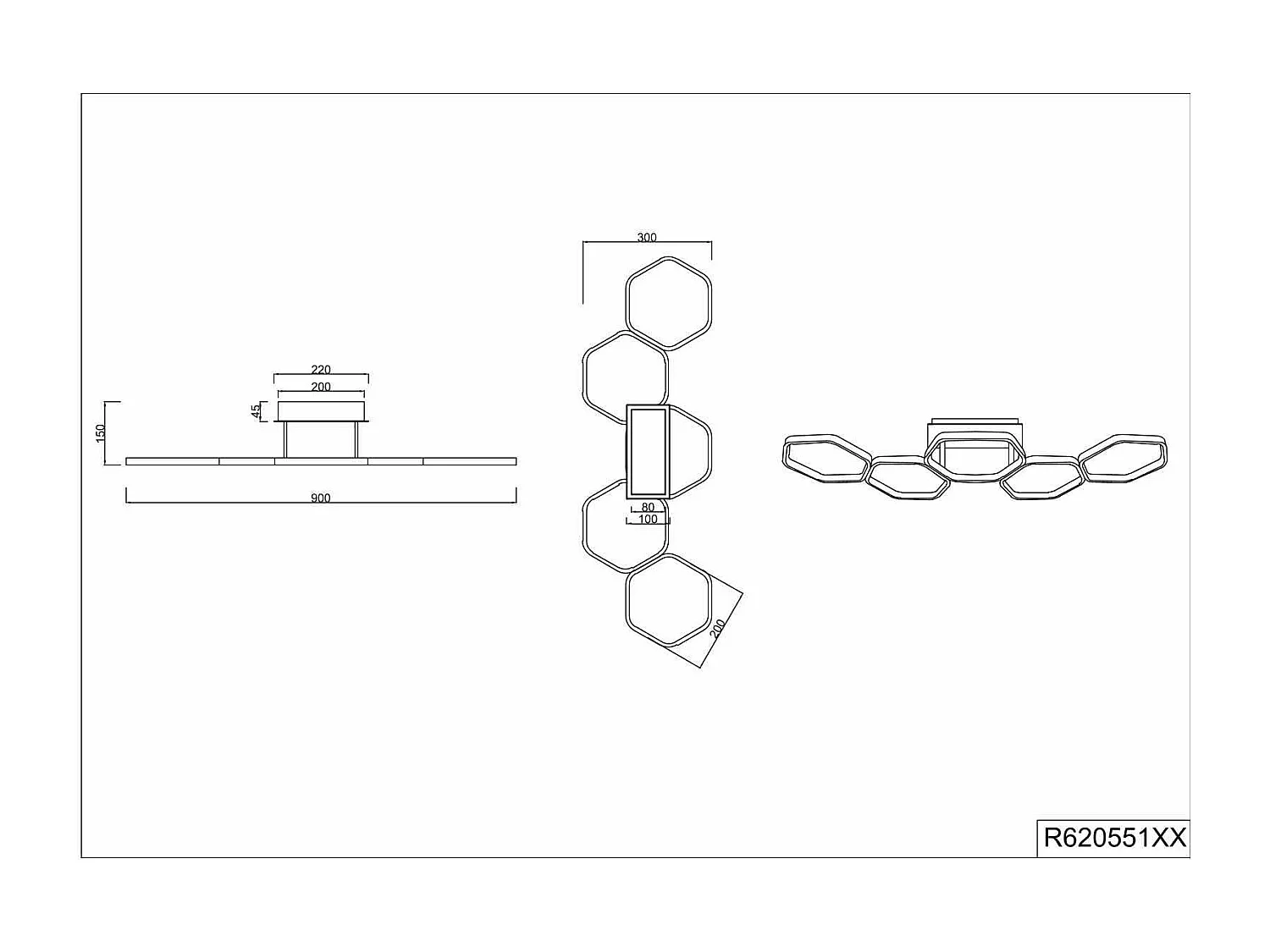 Plafoniera LED 5 esagoni, metallo, antracite, L 90 cm, Vigo