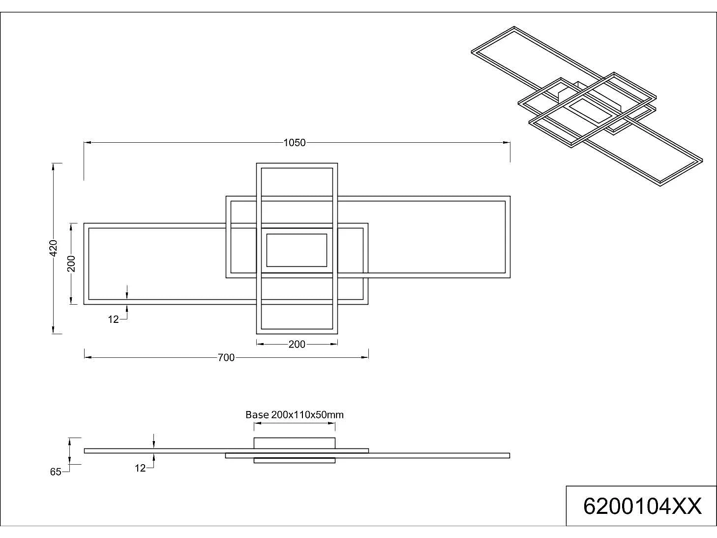 Plafoniera LED 3 rettangoli, metallo, acciaio satinato, L 105 cm, Irvine
