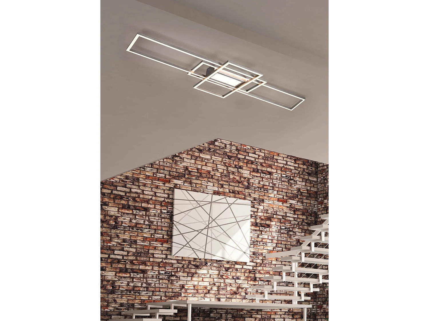 Plafoniera LED 3 rettangoli, metallo, acciaio satinato, L 105 cm, Irvine