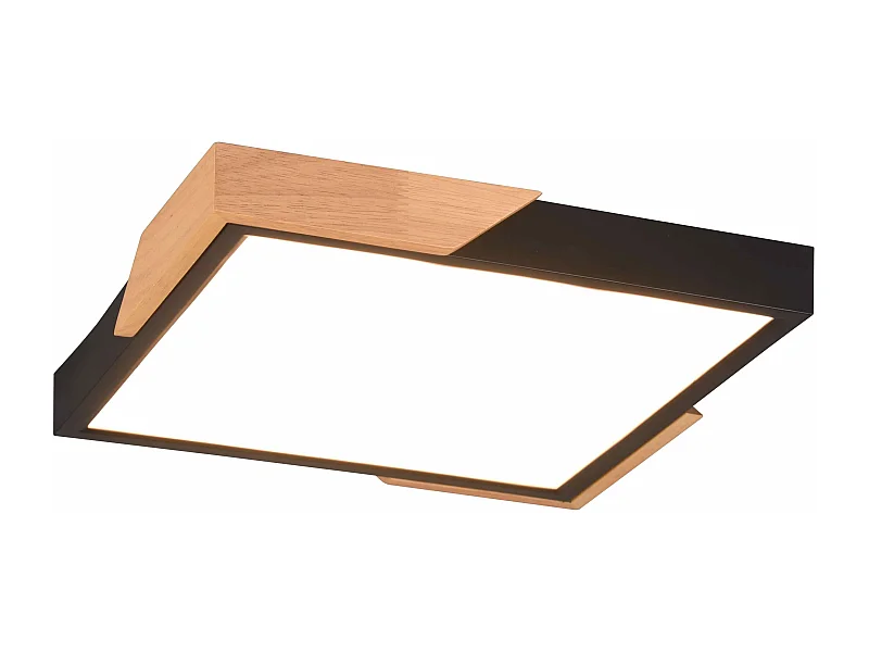 Plafoniera LED quadrata, plastica e legno, nero, L 31 cm, Meta