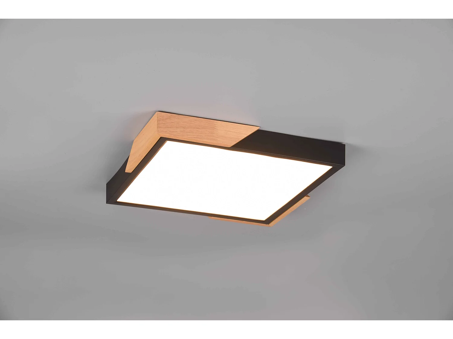 Plafoniera LED quadrata, plastica e legno, nero, L 31 cm, Meta