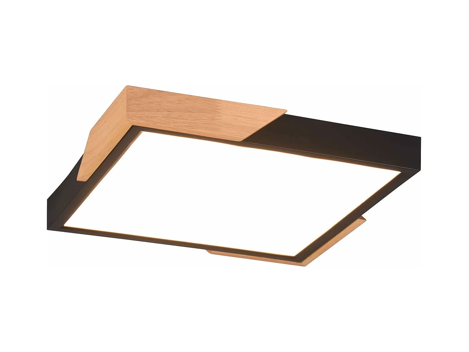 Plafoniera LED quadrata, plastica e legno, nero, L 31 cm, Meta