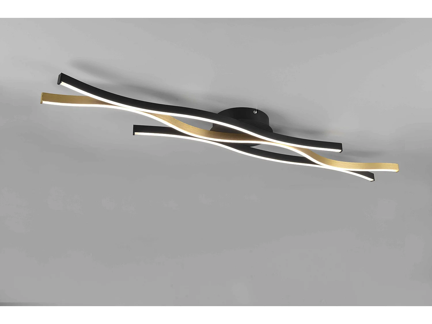 Plafoniera LED ondulata, metallo, ottone e nero, L 108 cm, Blaze