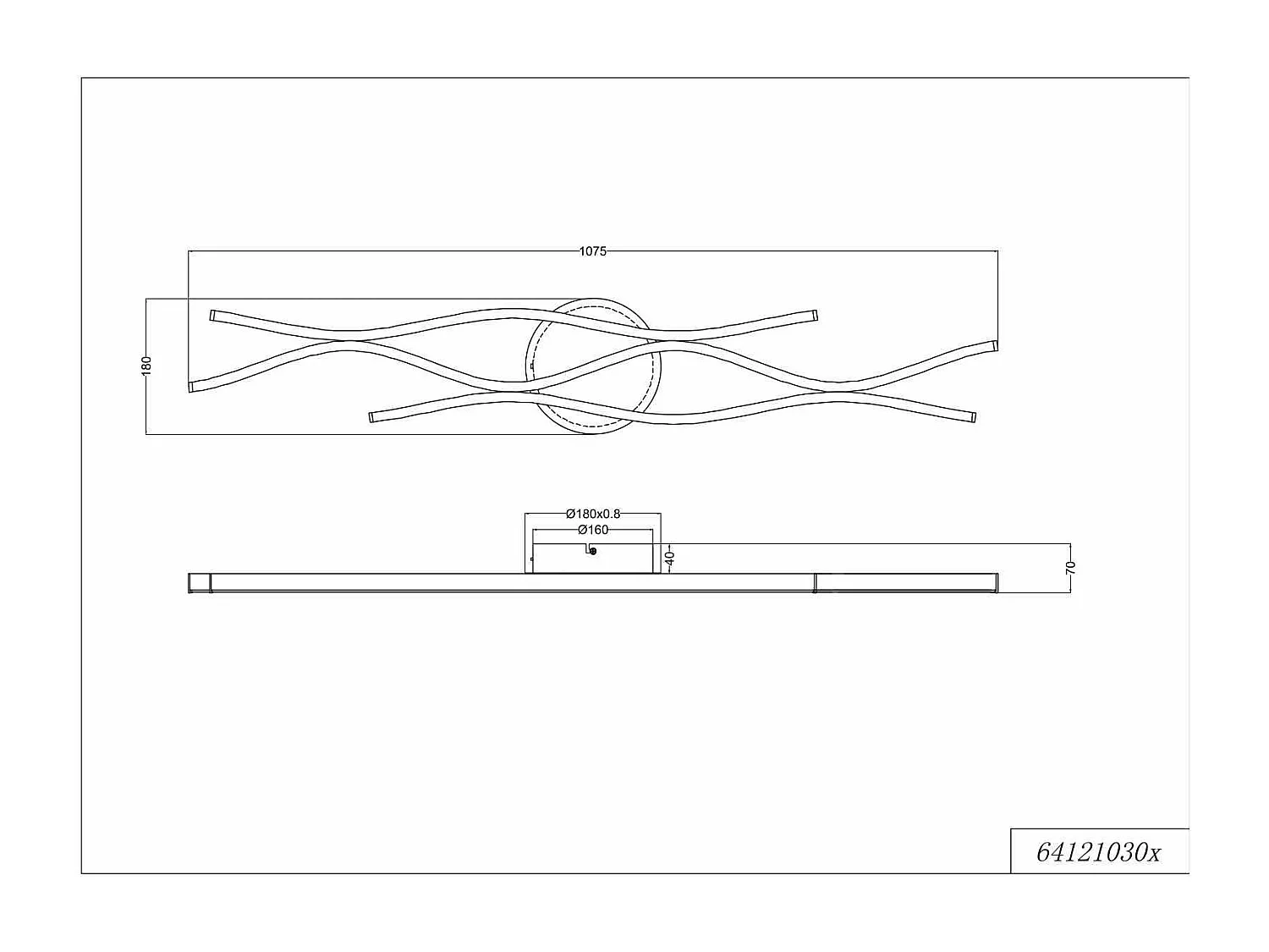 Plafoniera LED ondulata, metallo, ottone e nero, L 108 cm, Blaze