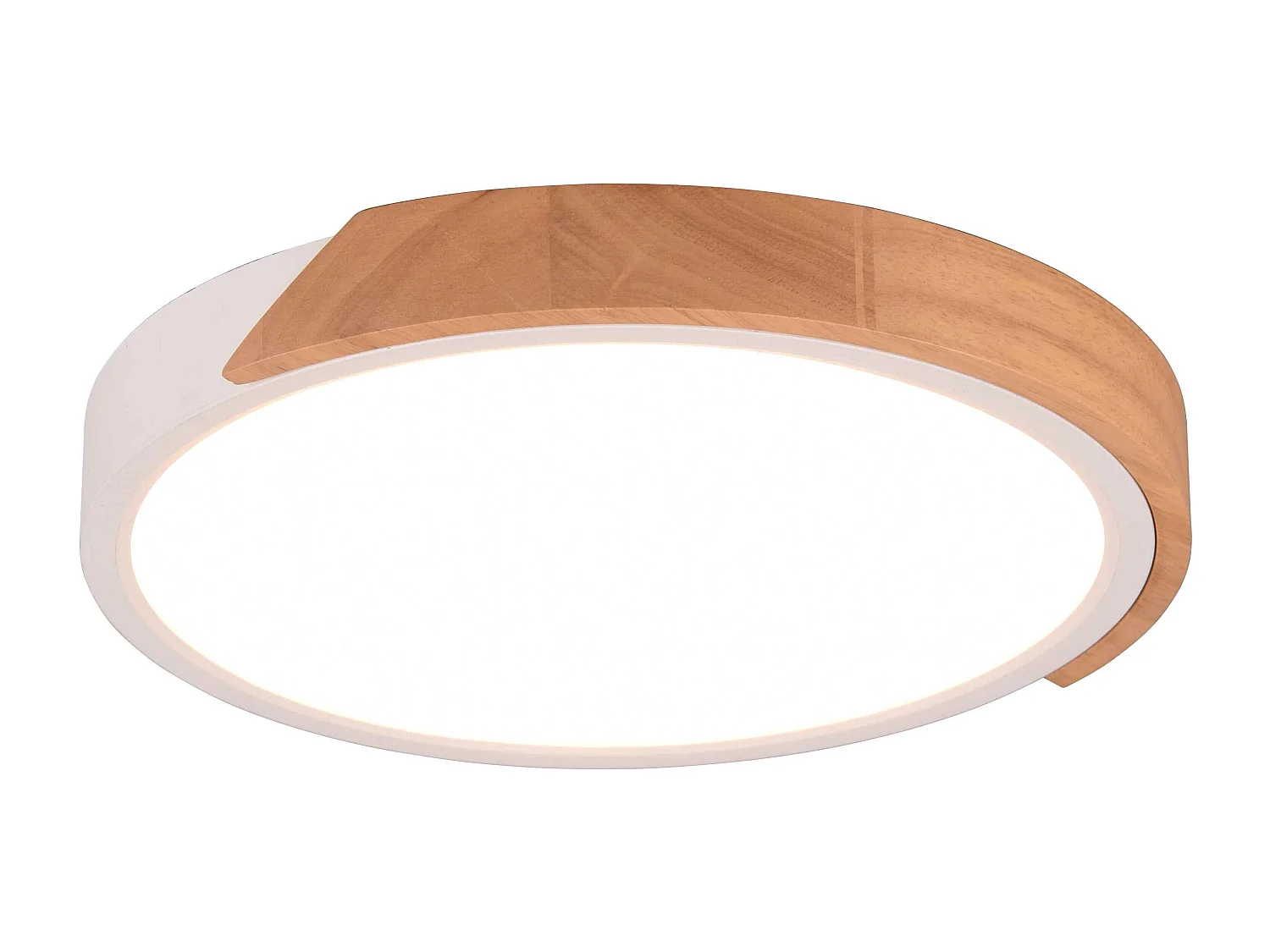 Plafoniera LED rotonda, bordo bianco e legno, D 31 cm, Jano