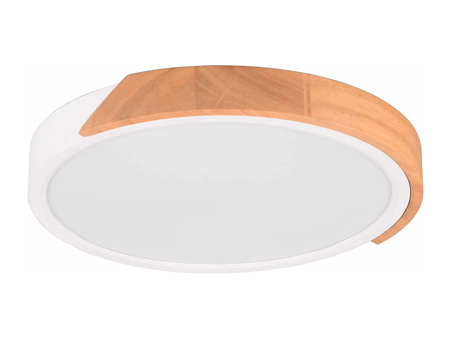 Plafoniera LED rotonda, bordo bianco e legno, D 31 cm, Jano