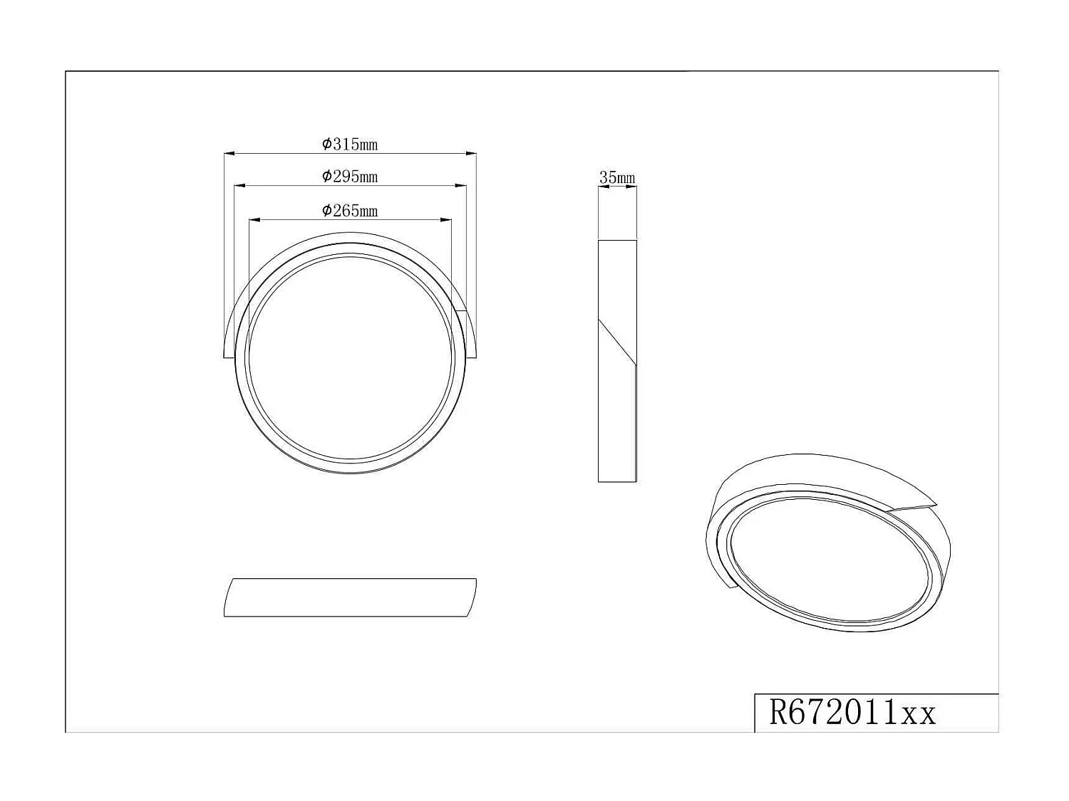 Plafoniera LED rotonda, bordo bianco e legno, D 31 cm, Jano