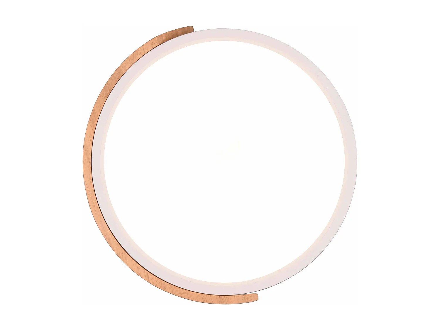 Plafoniera LED rotonda, bordo bianco e legno, D 31 cm, Jano