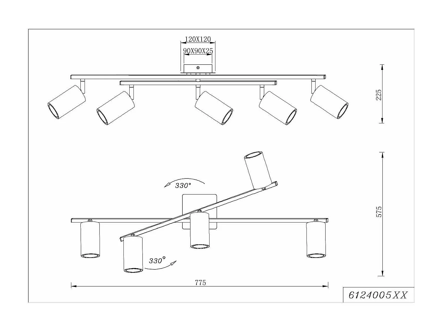 Plafoniera 2 barre orientabili, metallo, bianco, L 77 cm, Marley