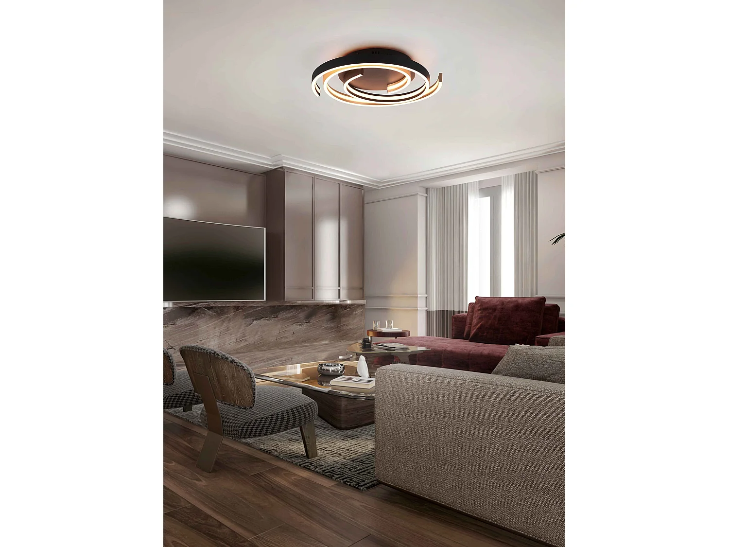 Plafoniera LED spirale, metallo, ottone e nero, D 50 cm, Caya