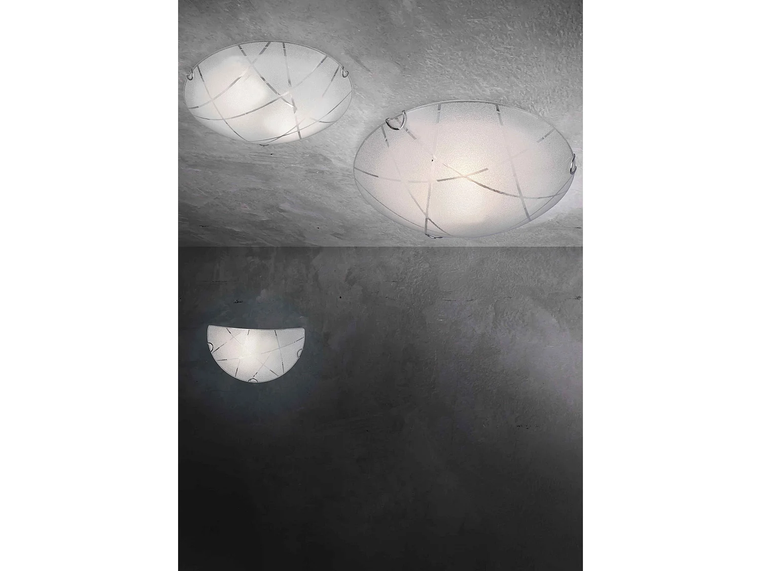 Plafoniera, vetro, graniglia con righe trasparenti, D 40 cm, Sandrina