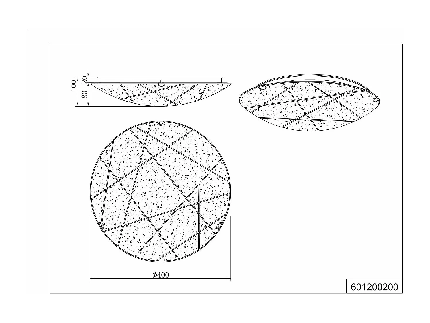 Plafoniera, vetro, graniglia con righe trasparenti, D 40 cm, Sandrina