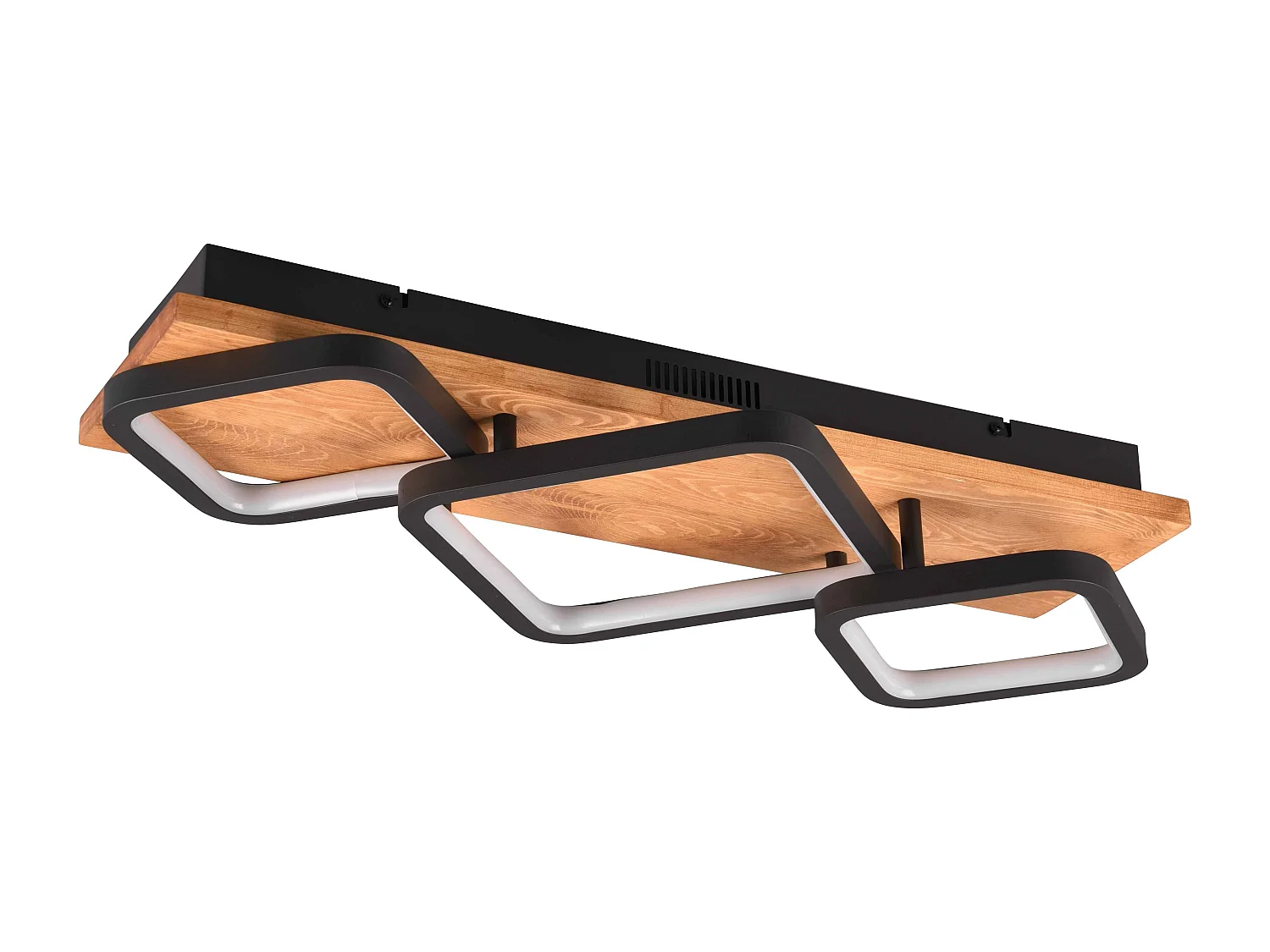 Plafoniera LED 3 quadrati, base in legno, nero, L 67 cm, Rama