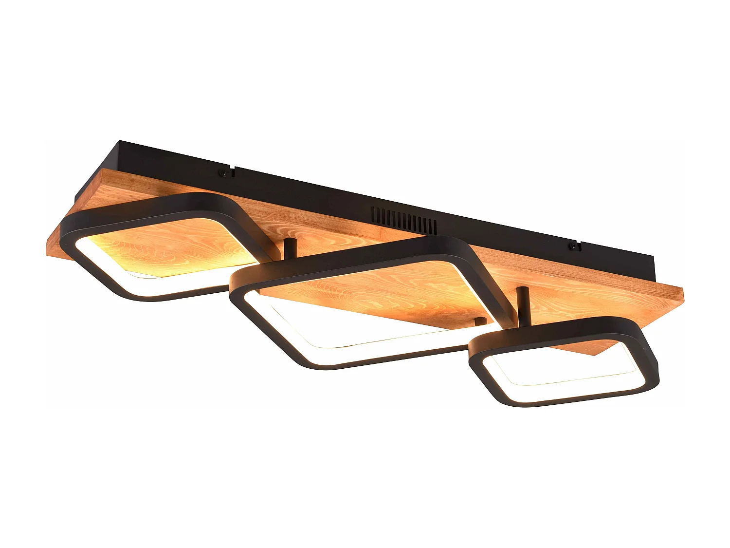 Plafoniera LED 3 quadrati, base in legno, nero, L 67 cm, Rama