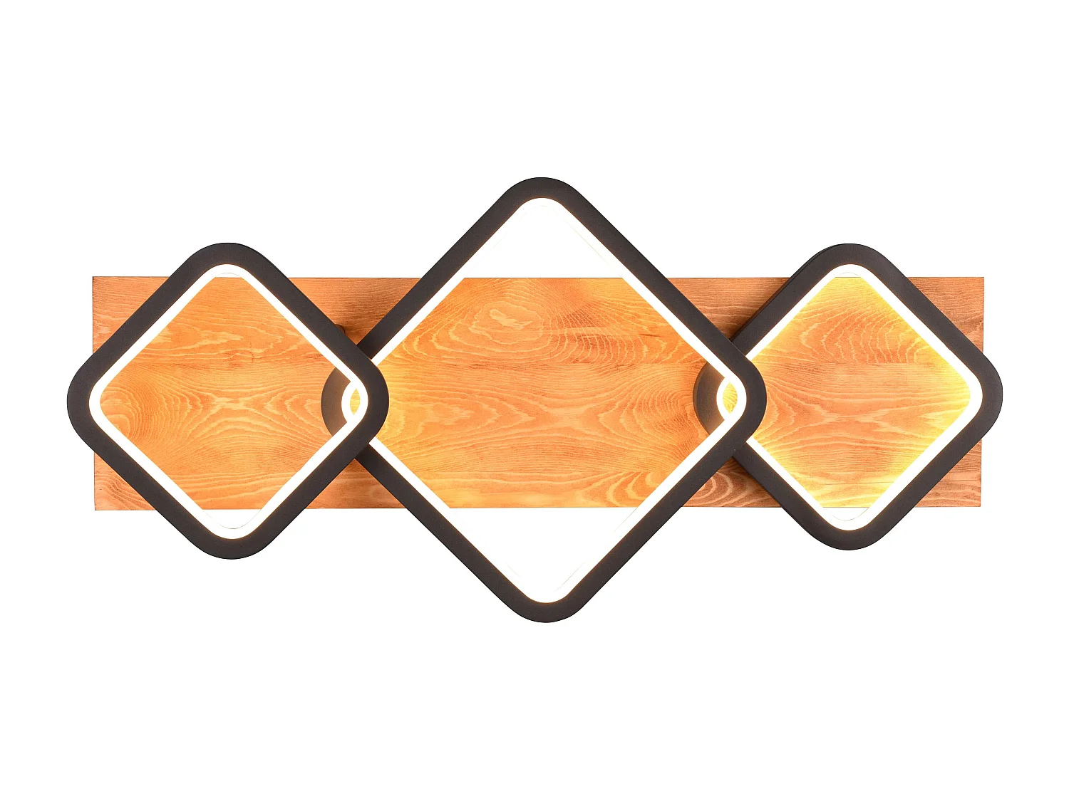 Plafoniera LED 3 quadrati, base in legno, nero, L 67 cm, Rama