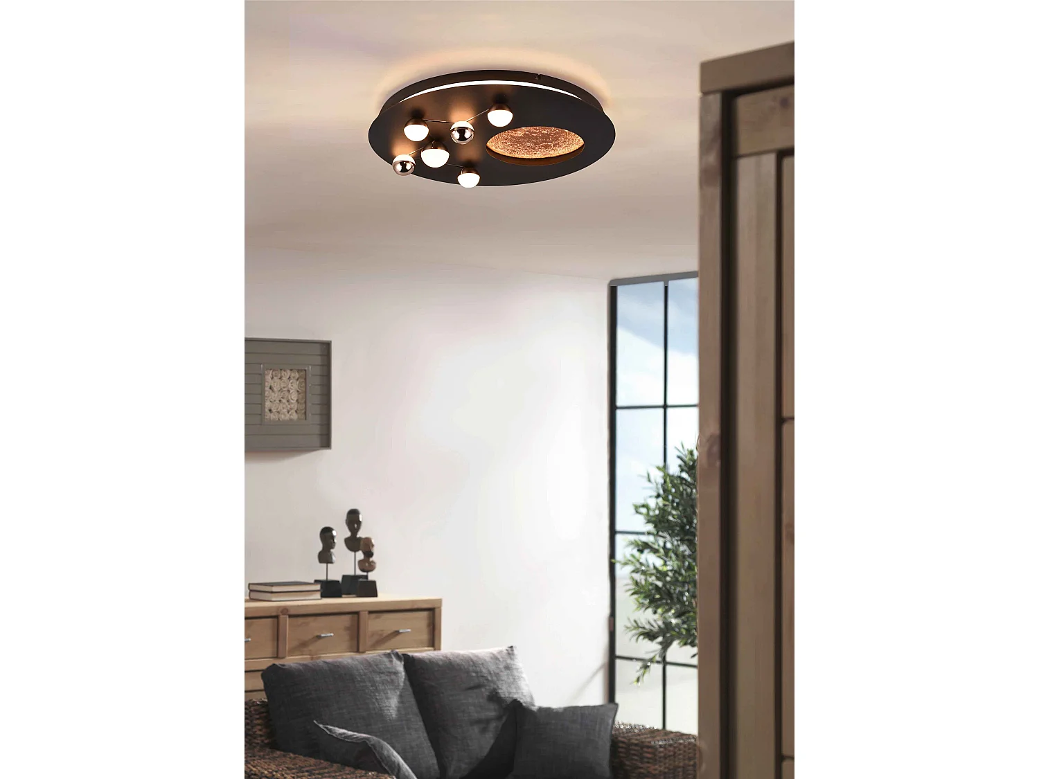 Plafoniera LED effetto lunare, metallo, nero e caffè, D 50 cm, Zodiac