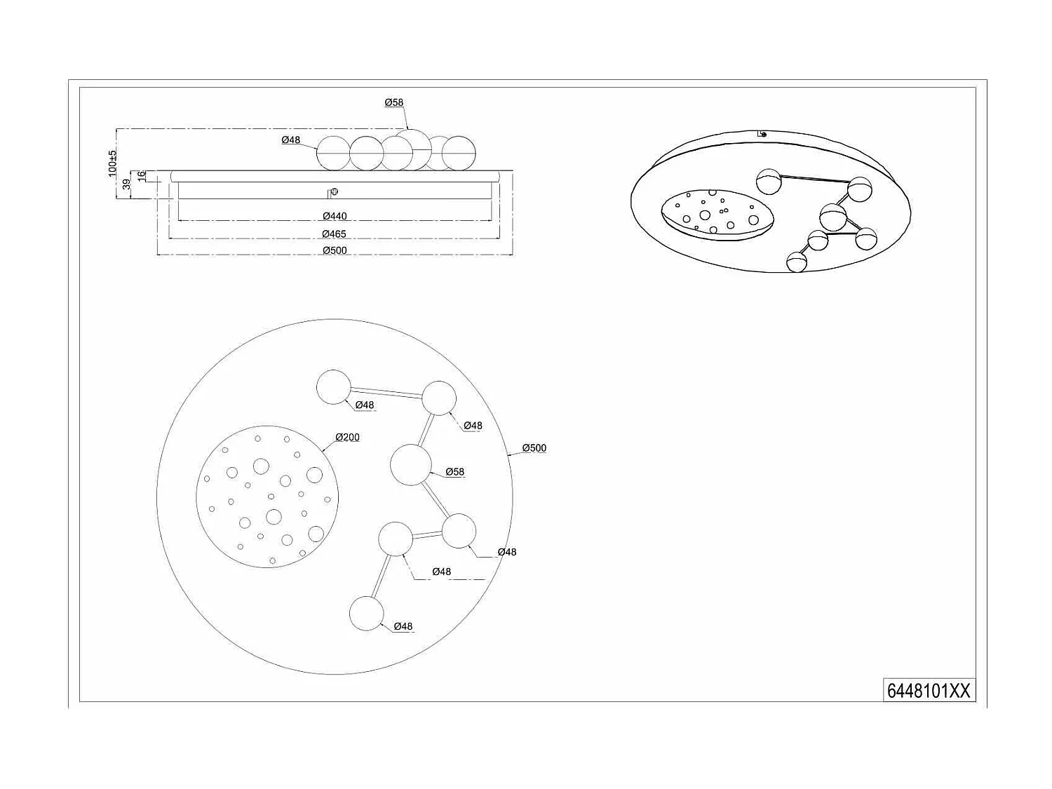 Plafoniera LED effetto lunare, metallo, nero e caffè, D 50 cm, Zodiac