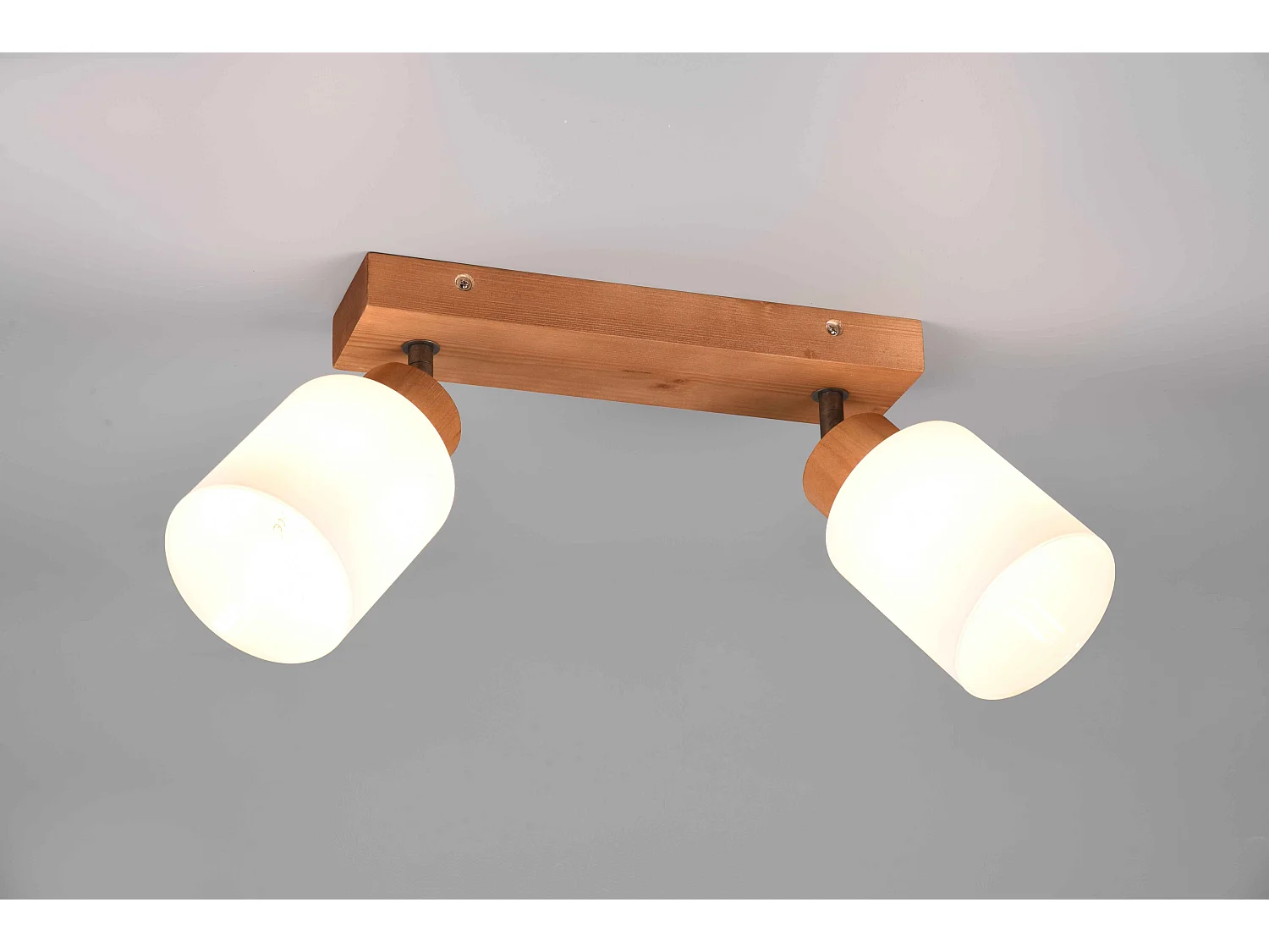 Barra 2 faretti, legno e vetri bianchi, L 30 cm, Assam