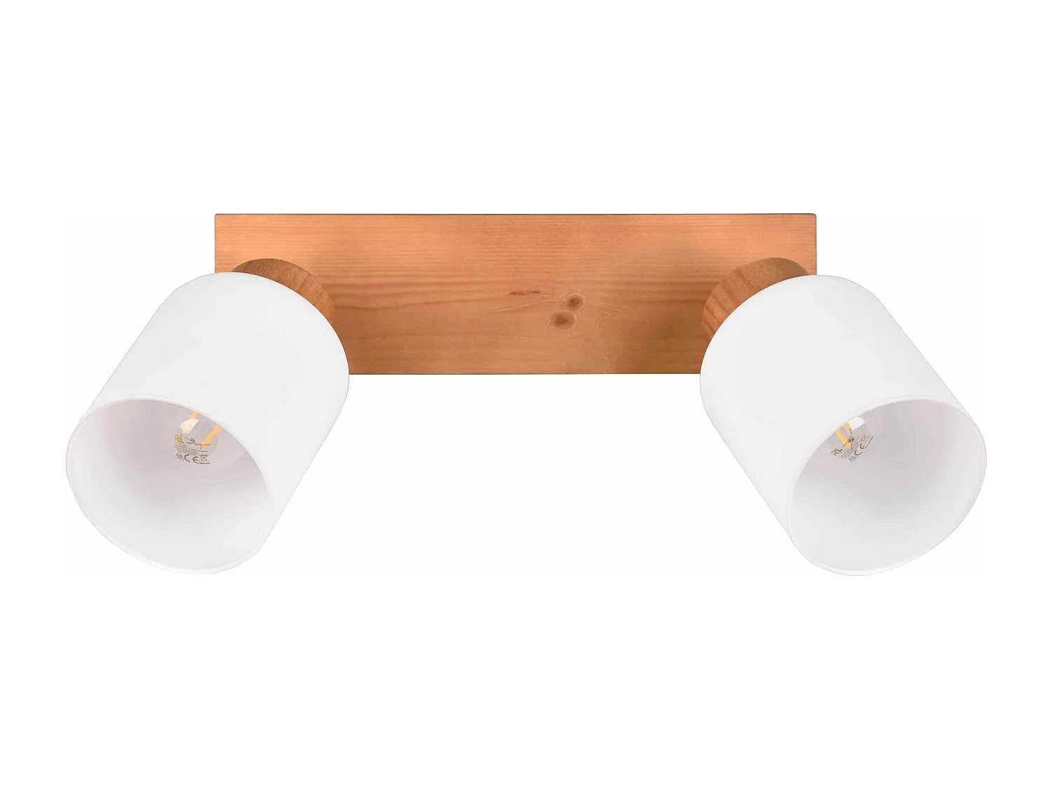 Barra 2 faretti, legno e vetri bianchi, L 30 cm, Assam