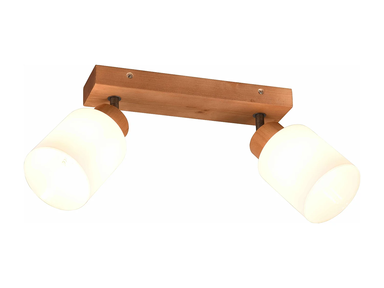 Barra 2 faretti, legno e vetri bianchi, L 30 cm, Assam
