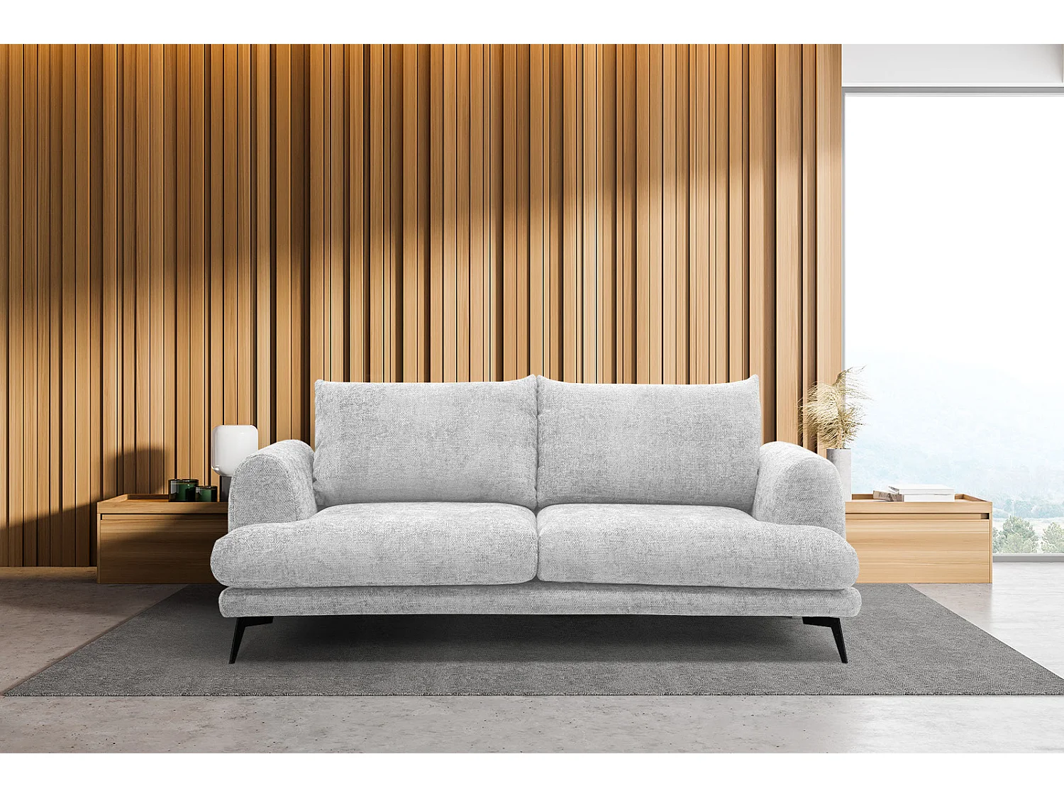 Canapé droit Adria 3 places tissu gris clair