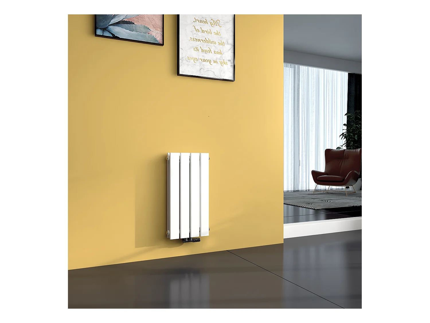 EMKE Radiateur à Eau Chaude, Radiateur plat Double couche connexion centrale, Blanc 60x30cm