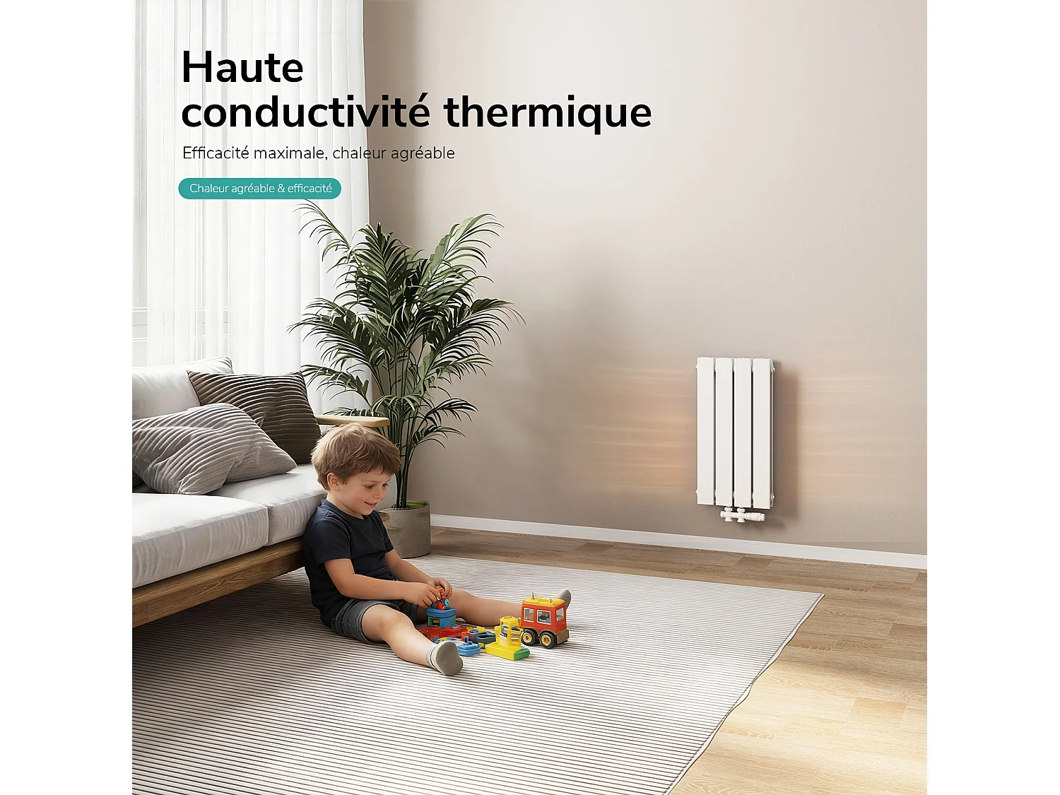 EMKE Zentralheizkörper 60 × 30 cm, 384 W, vertikaler Doppelplatten-Warmwasserheizkörper aus weißem Stahl