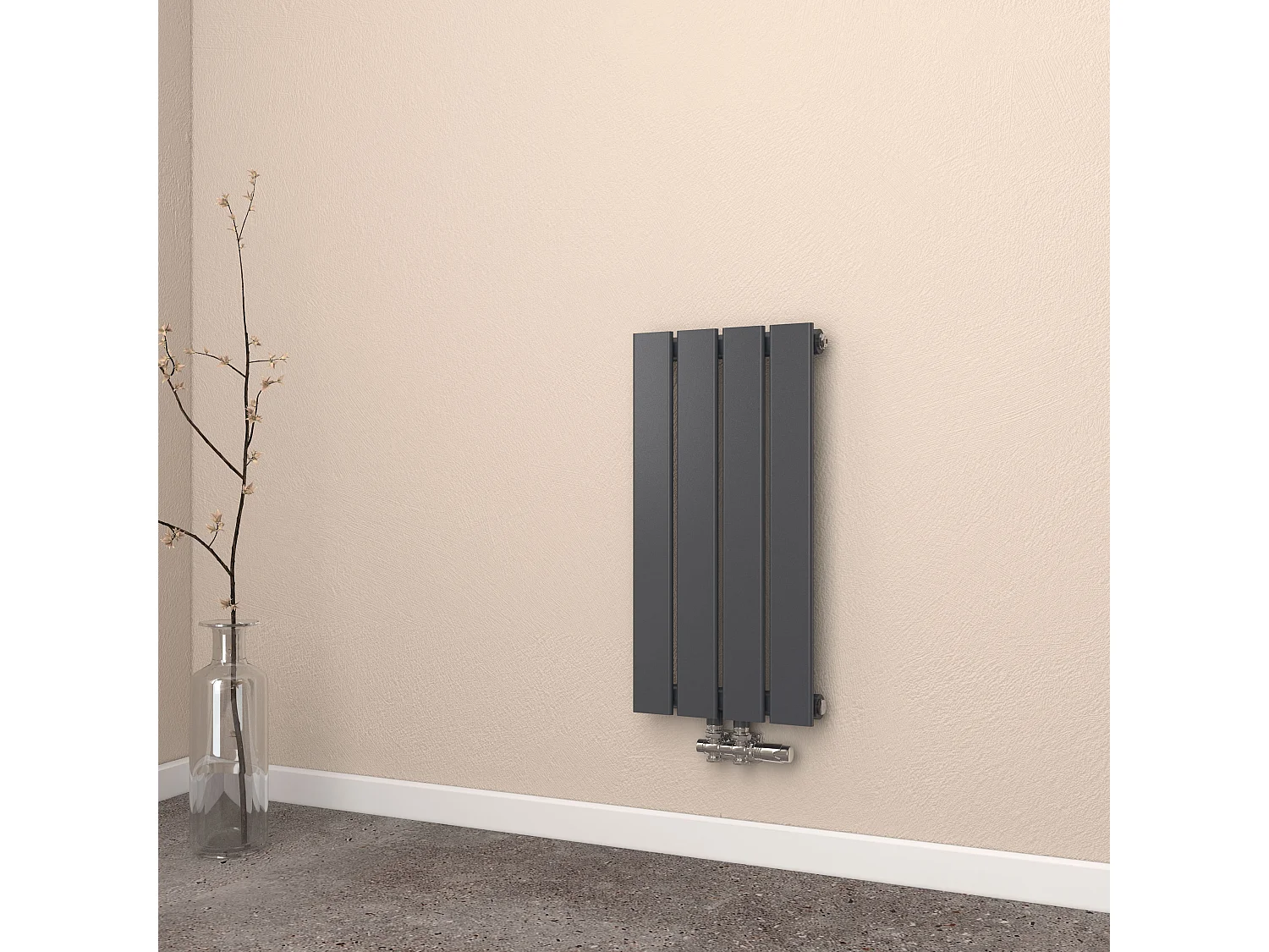 EMKE Radiateur à Eau Chaude, Radiateur plat seule couche connexion centrale, Montage mural vertical design, Noir 60x30cm